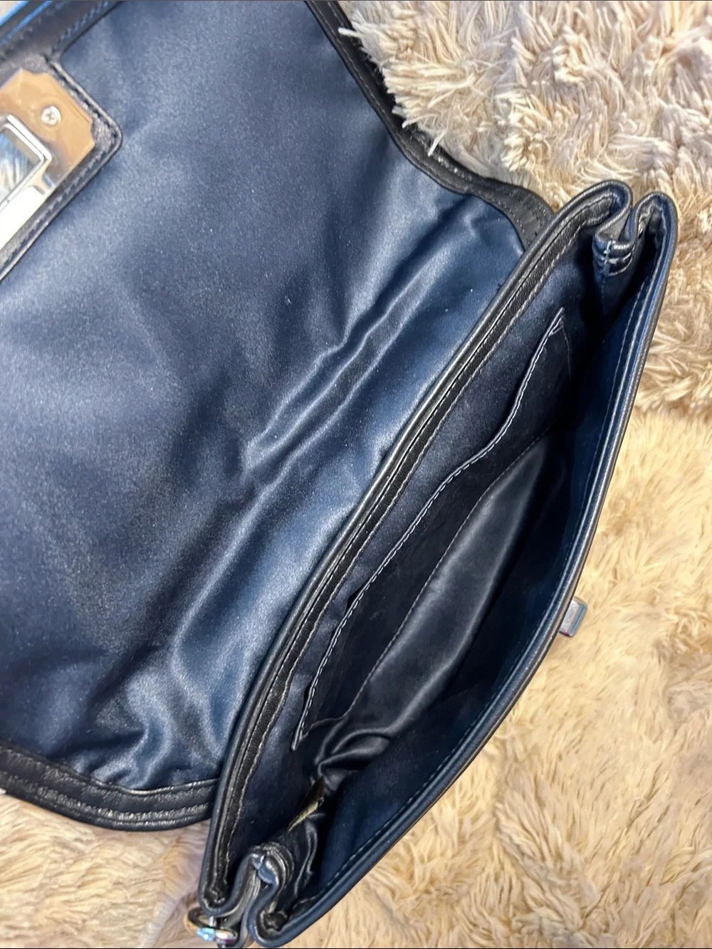 Coach Black Leather wristlet/ clutch purse w/ Coach embossed Silver Turn-Lock